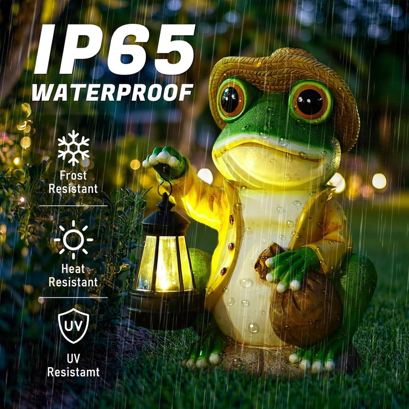Pohabery Large Frog Garden Statue, 13.3 Inches Tall, Resin Frog Decor with Solar Lantern for Outdoor Decoration and Housewarming - Image 4